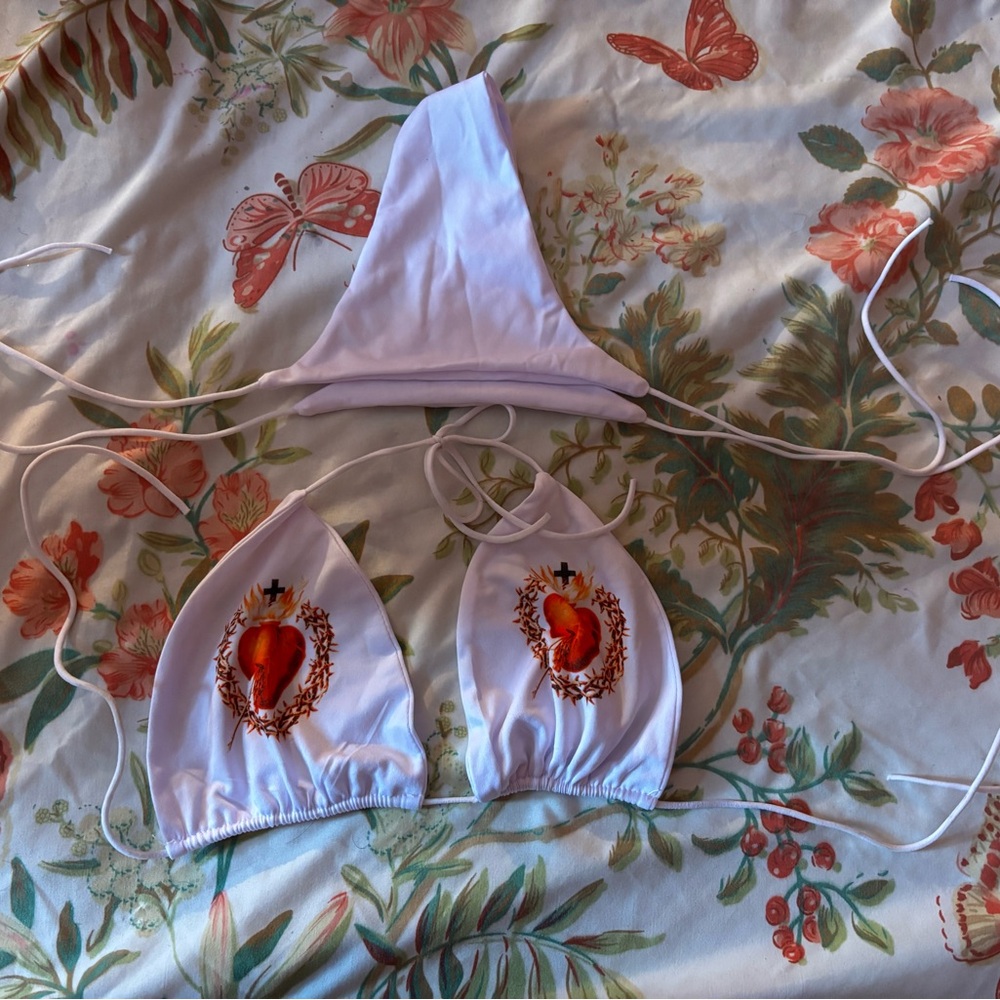 White Embroidered Women's Bikini Top